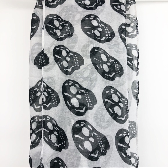 White and Black Sheer Skull Scarf XL 40x68" Wrap - Picture 5 of 8